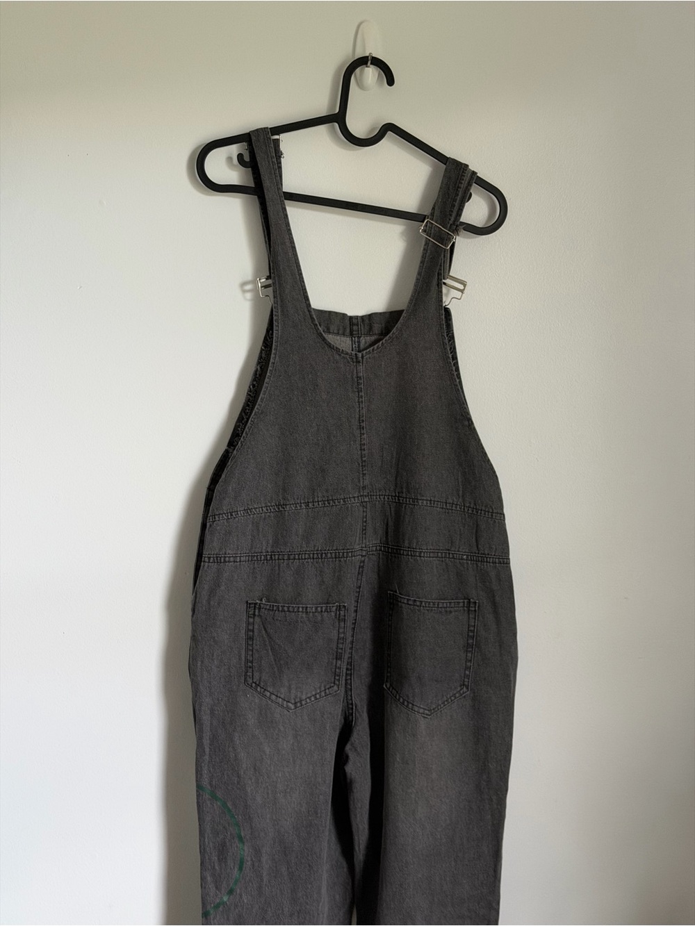 Hand-Painted Black Floral Denim Overalls Jumpsuit - Picture 6 of 8
